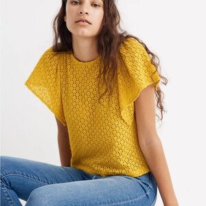 Madewell Texture and Thread Yellow Eyelet Lace Top Size M